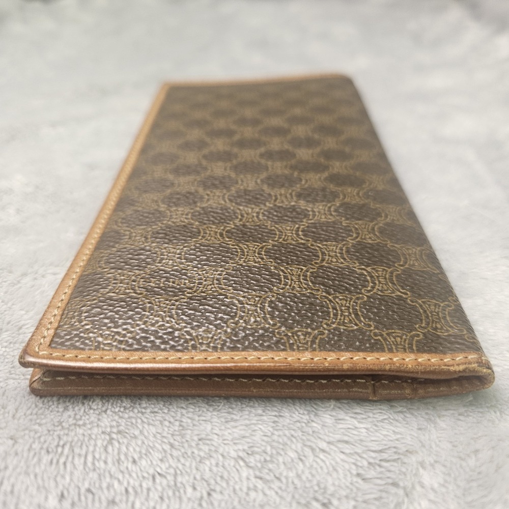 Celine Macadam Triomphe Women's Brown Leather Bifold Long Wallet Authentic - Picture 3 of 12